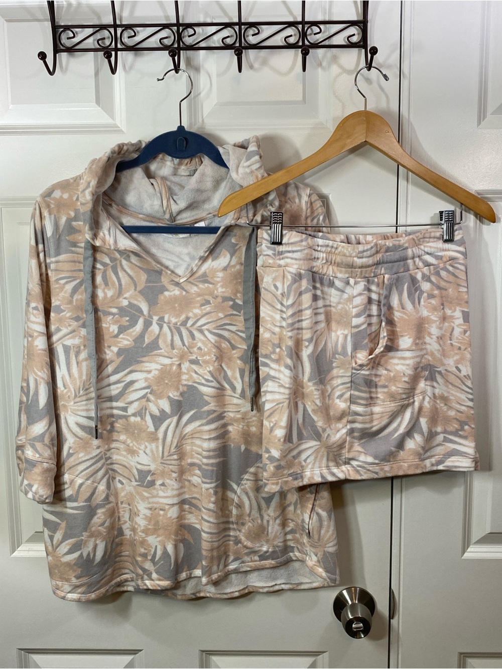 2fer!!! Belle French Terry Neutral Tropical Hoodie and Short Set